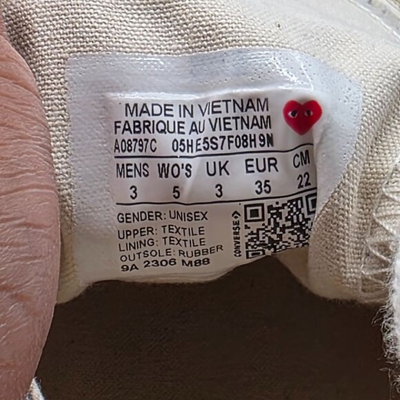 Converse Comme Des Garcons CDG PLAY x Chuck 70 Womens Sz 5 Low Steel Grey Shoes - Picture 7 of 13